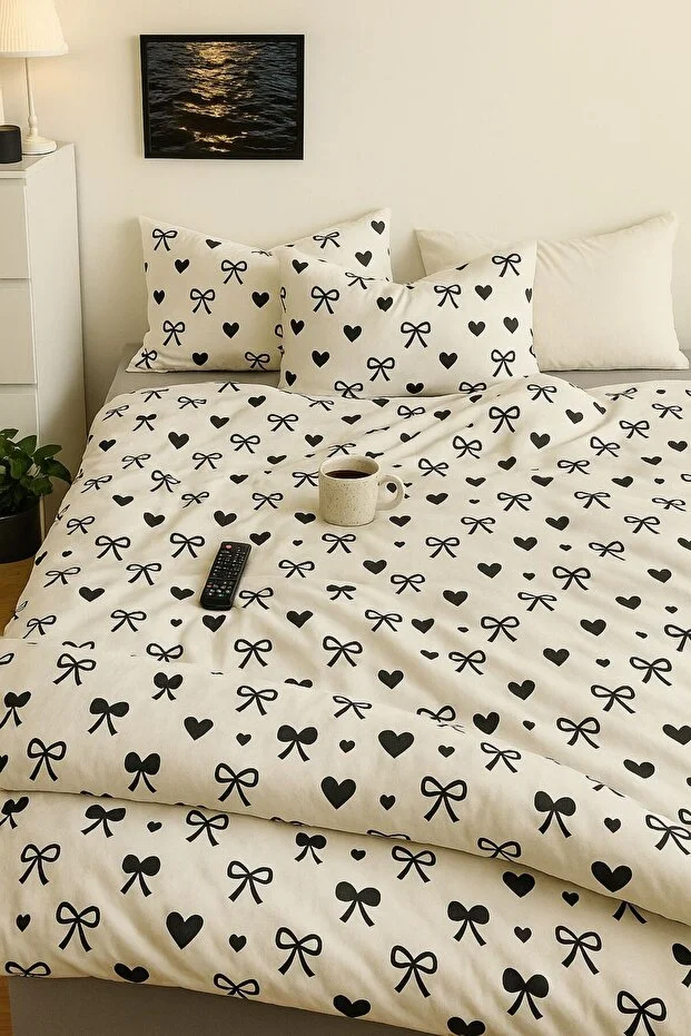 Sheri Home New 100% Cotton Double Duvet Cover Set(Duvet Cover 2Pcs Pillowcases)Bowmodel886565632025