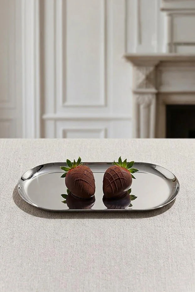 Kitchen Life Small Size Oval Stainless Steel Silver Presentation Tray 23 cm