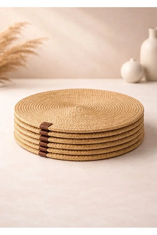 Aguila Home Straw Color Jute Supla Set of 6 Placemat - Luxury Placemat / Stitched, Non-Removable
